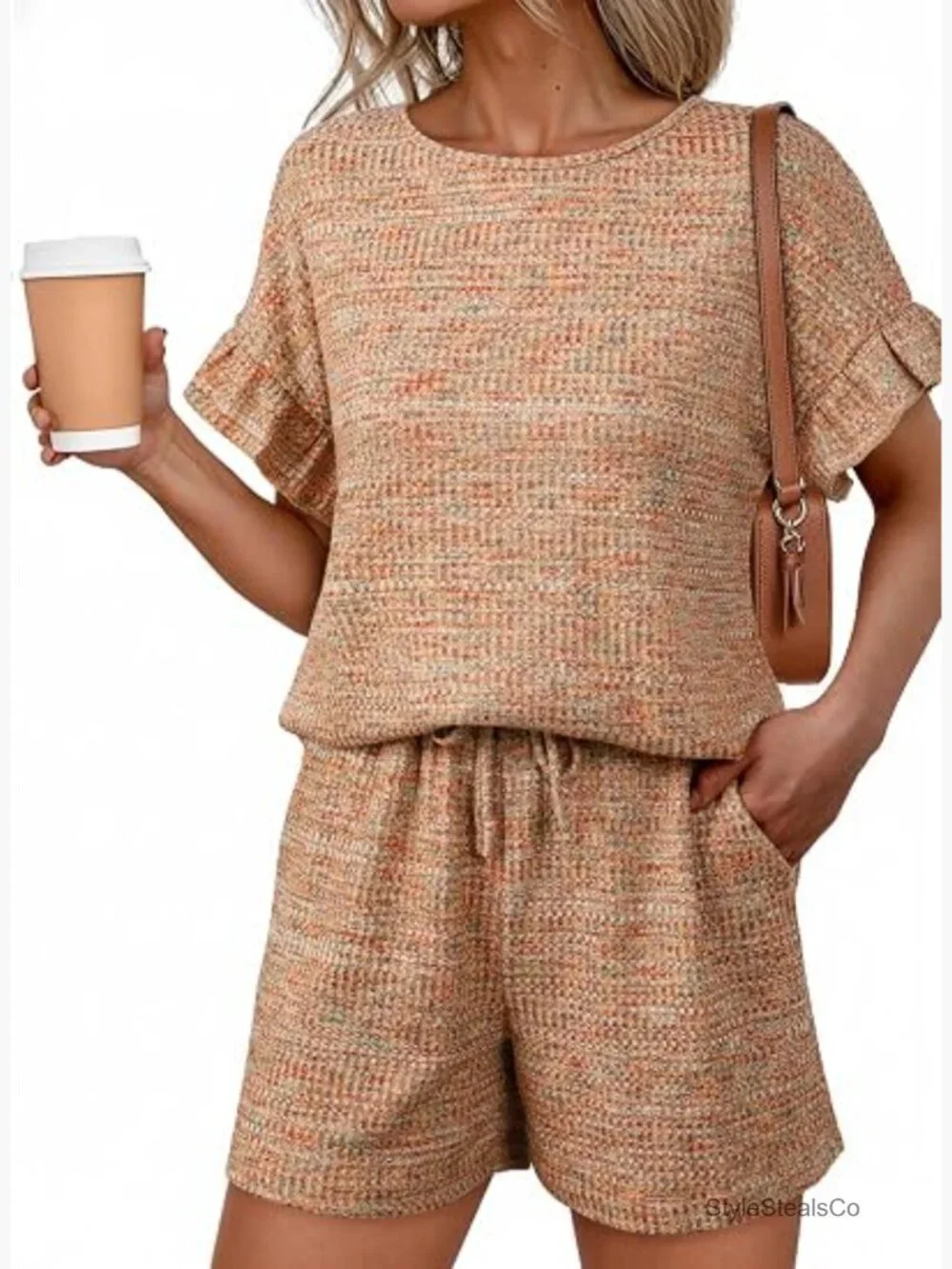 2 Piece Short Sleeve Shorts Set Lounge Matching Set with Pockets